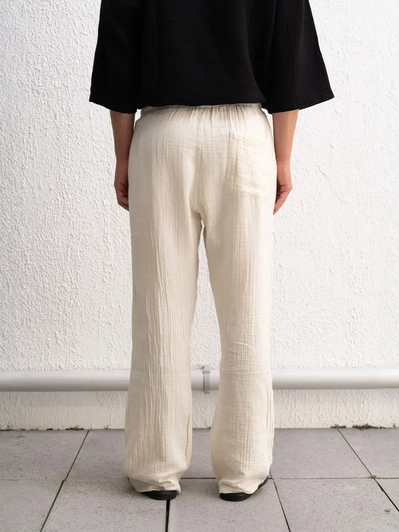 Giesto Dusty White GIESTO Relaxed Fit Textured Cotton Pants for Men | Best Price UAE